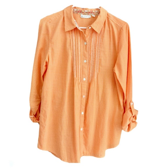 🆕 J.Jill Orange Embroidered Tuxedo Shirt Sz SM NWOT - Picture 11 of 11